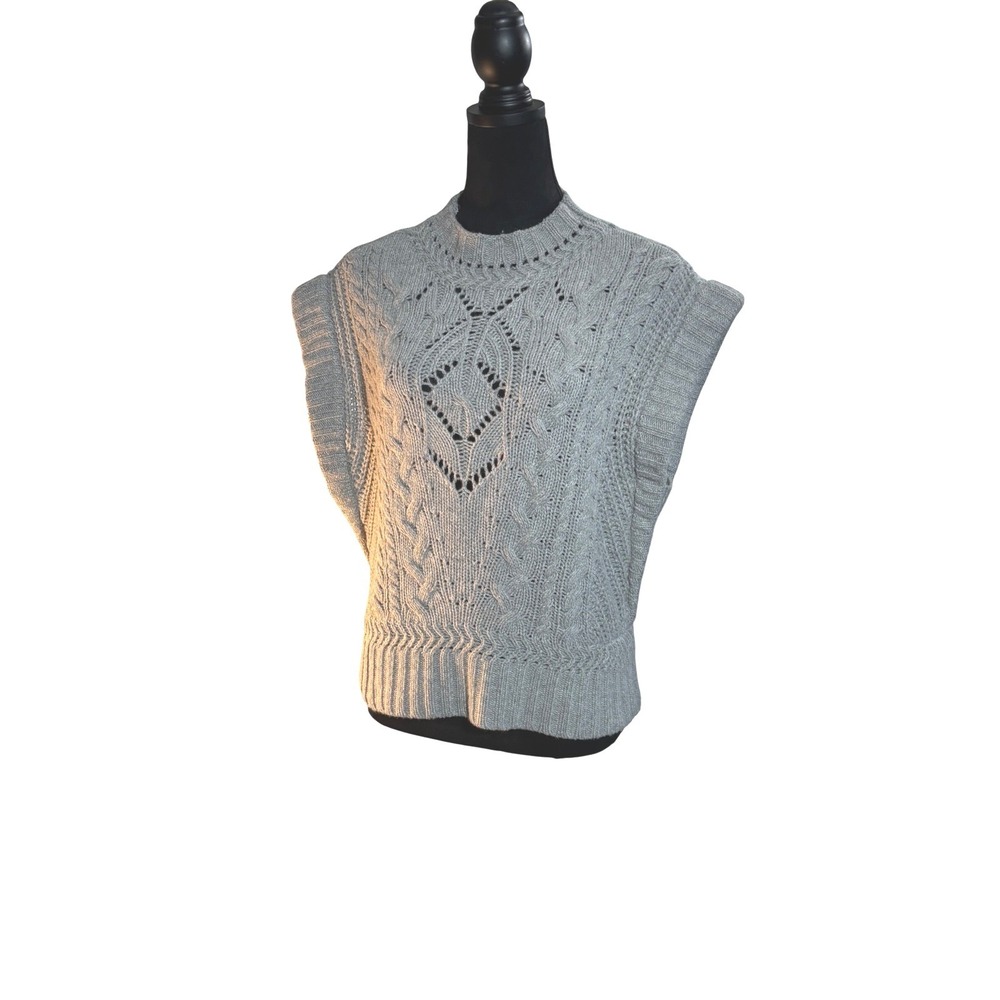 Veronica Beard Pinkett Gray Mélange Pointelle Mock Neck Sweater Vest Womens L - Picture 7 of 16